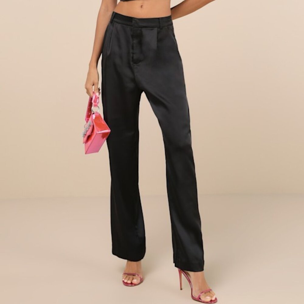 Lulus Flawless Behavior Black High-rise Straight Leg Pants - Size S